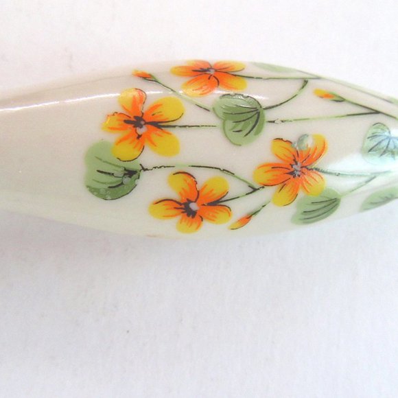 Ceramic & wood yellow floral fork and spoon salad serving pieces - Japan - Picture 7 of 12